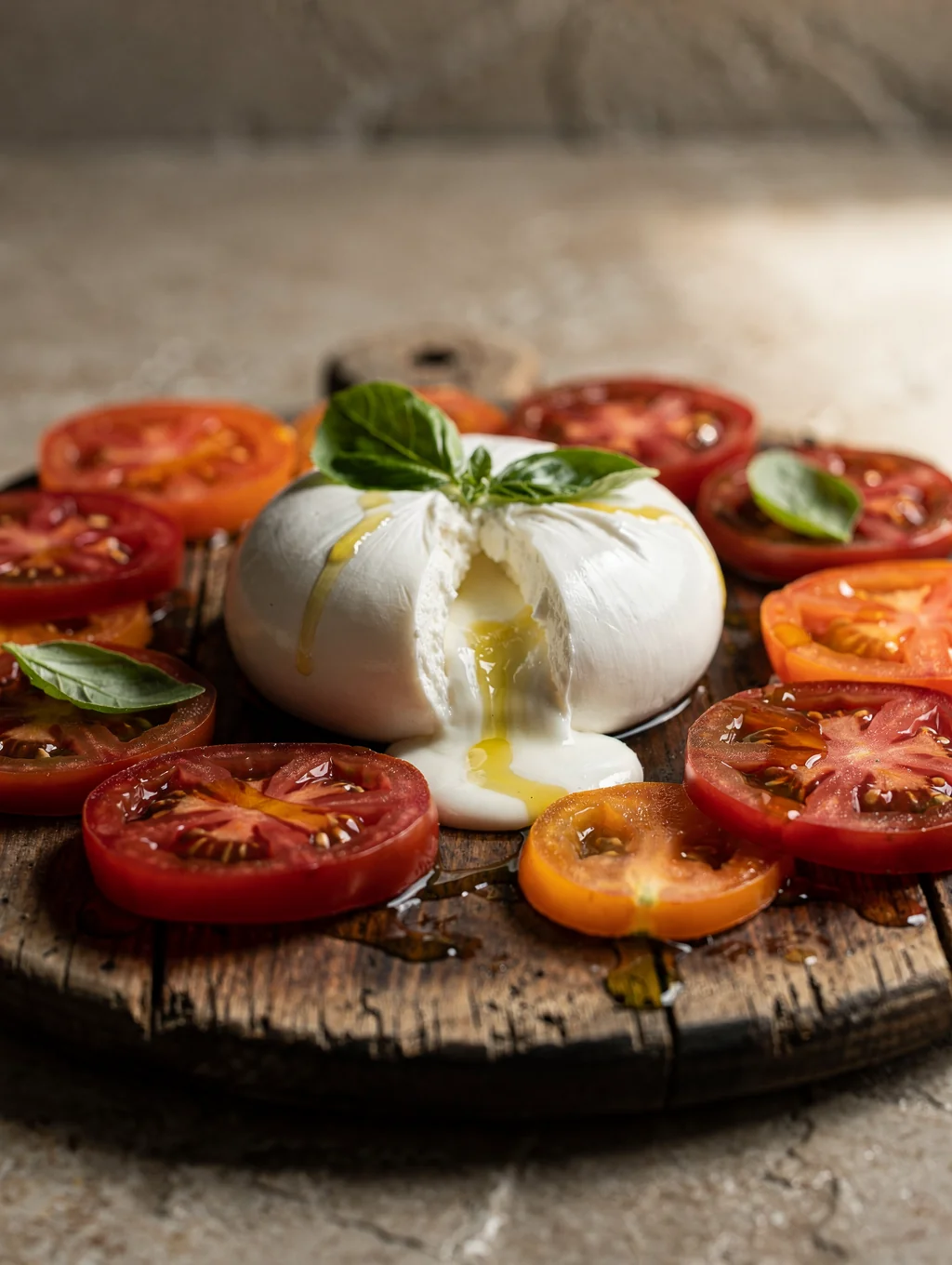 Burrata cheese with heirloom tomatoes