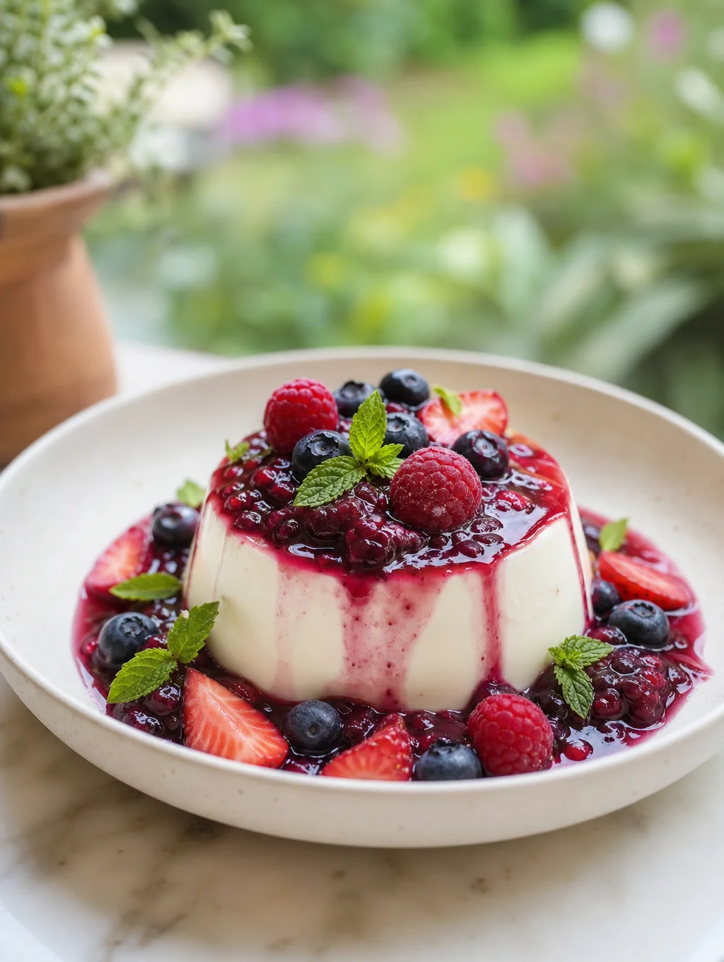 Vanilla panna cotta with berries