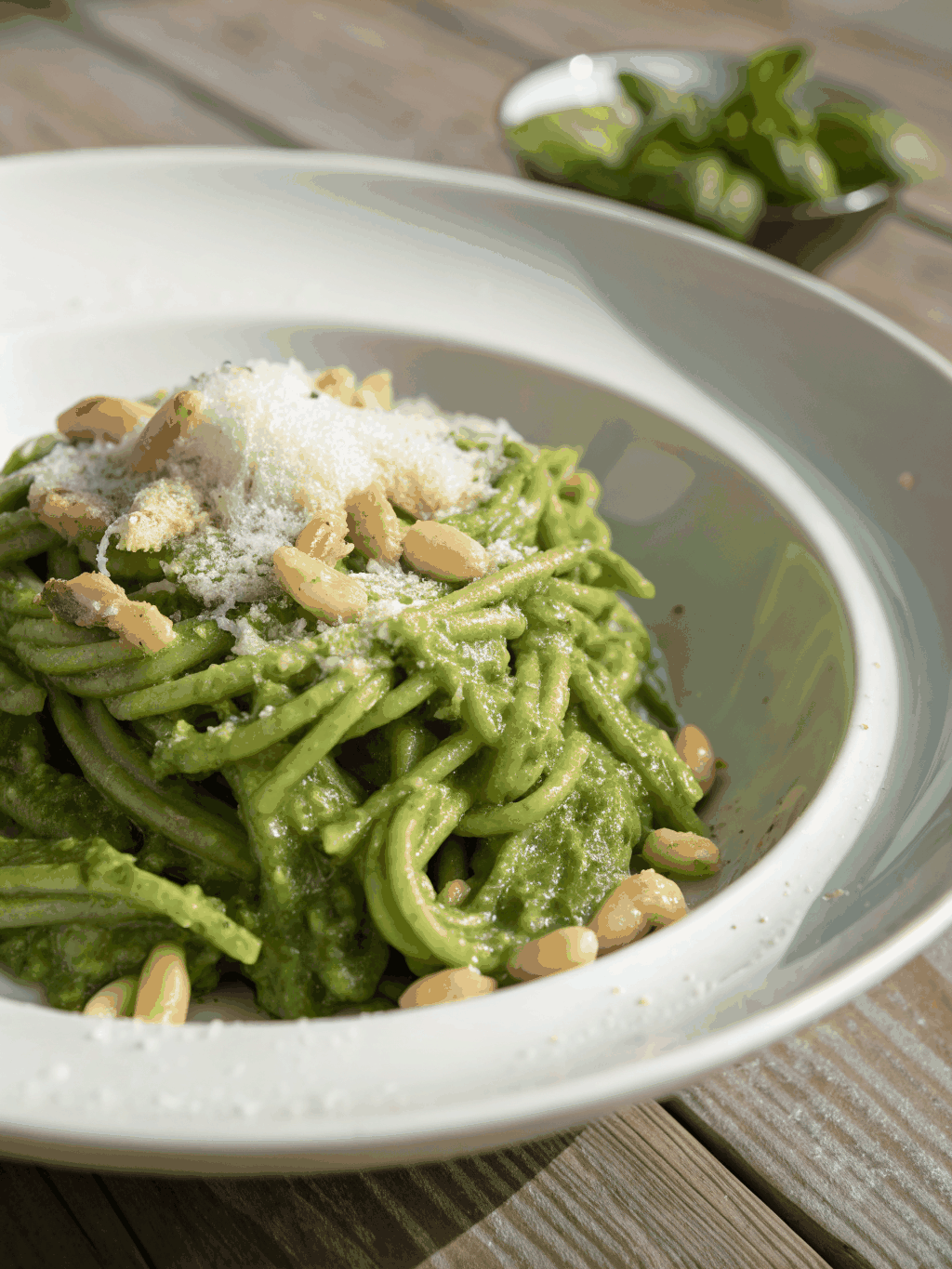 Trofie pasta with basil pesto