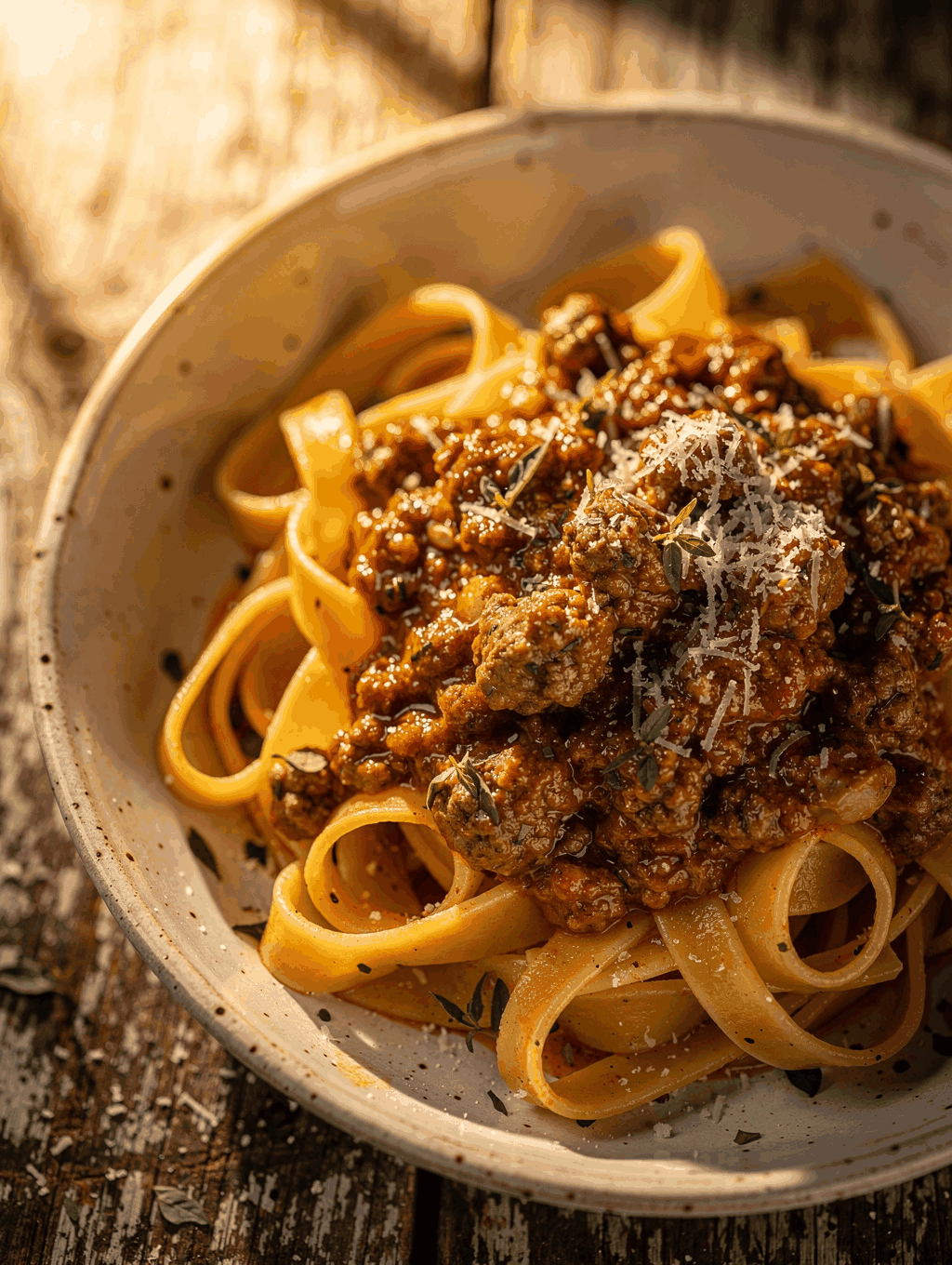 Tagliatelle pasta with meat ragu